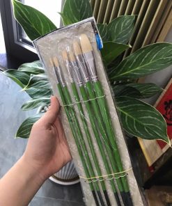 Bộ cọ vẽ tranh lông heo đầu oval, Cọ filbert cán gỗ xanh chắc chắn